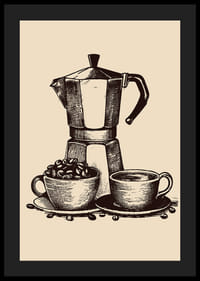 Illustrated moka coffee maker with two cups in brown tones-4