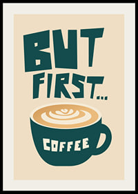 Graphic coffee cup with latte art and text in green and beige-2
