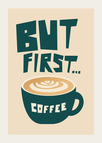 Tasse à café graphique avec latte art et texte en vert et beige-3