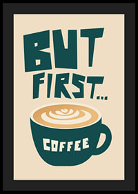 Graphic coffee cup with latte art and text in green and beige-4