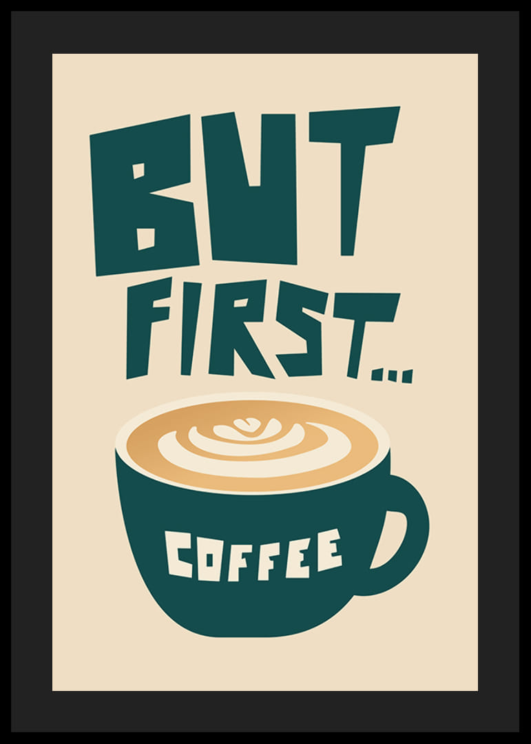 Tasse à café graphique avec latte art et texte en vert et beige-12