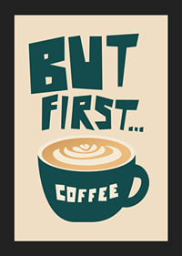 Graphic coffee cup with latte art and text in green and beige-5