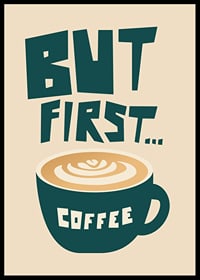 Graphic coffee cup with latte art and text in green and beige-6