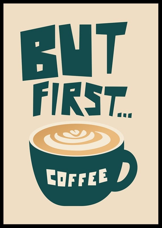 Graphic coffee cup with latte art and text in green and beige-12