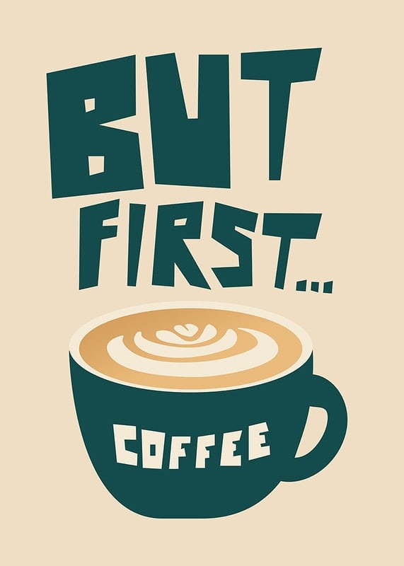 Graphic coffee cup with latte art and text in green and beige-12