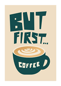 Graphic coffee cup with latte art and text in green and beige-1