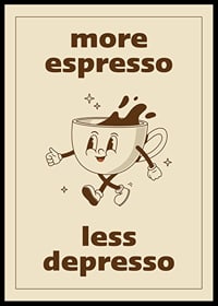 Cartoon coffee cup with face and arms on beige background-0