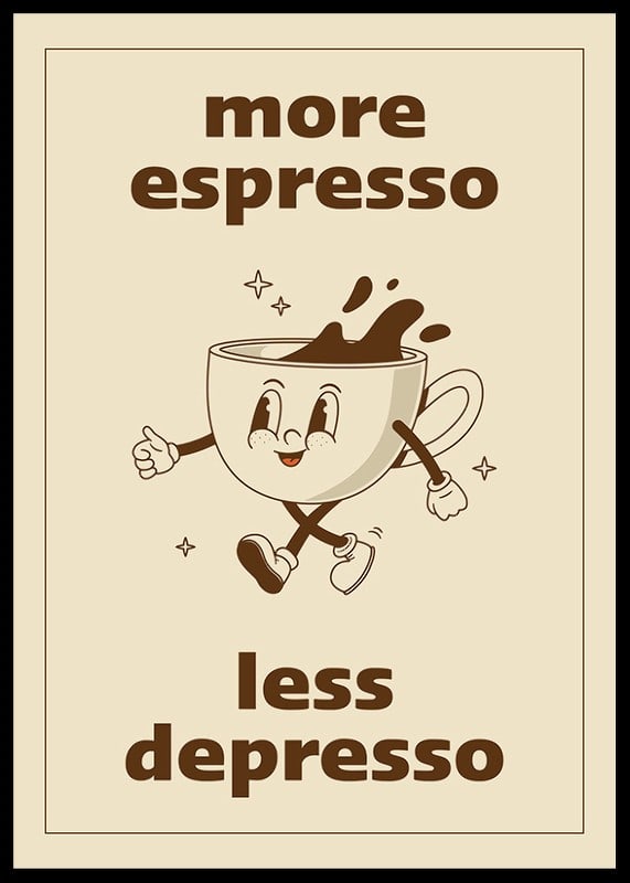 Cartoon coffee cup with face and arms on beige background-12