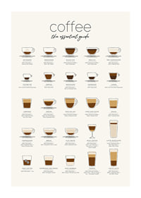 Illustration of 20 coffee drinks in different cups on light background-1
