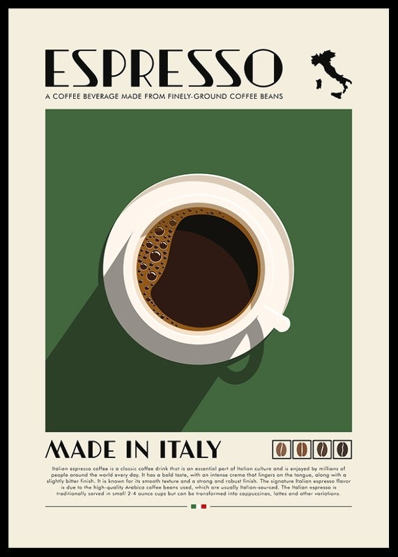 Illustrazione grafica di una tazza di caffè espresso vista dall'alto su sfondo verde-12