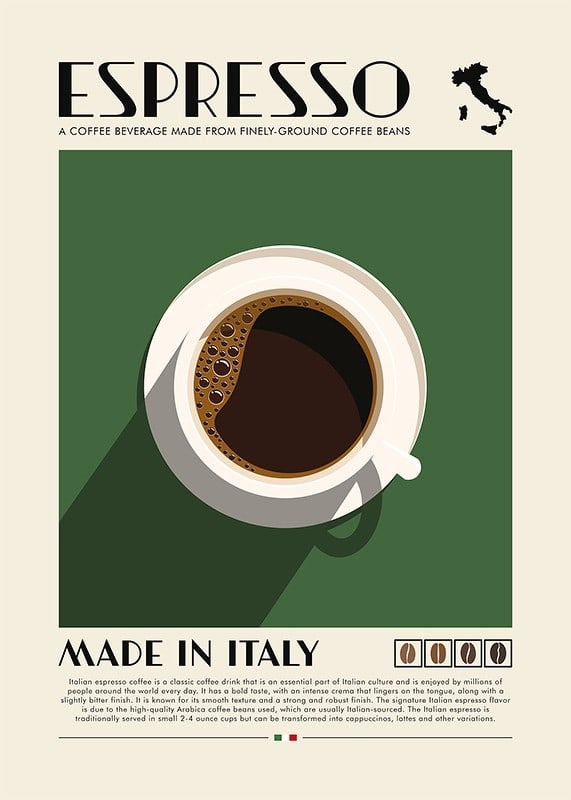 Illustrazione grafica di una tazza di caffè espresso vista dall'alto su sfondo verde-12