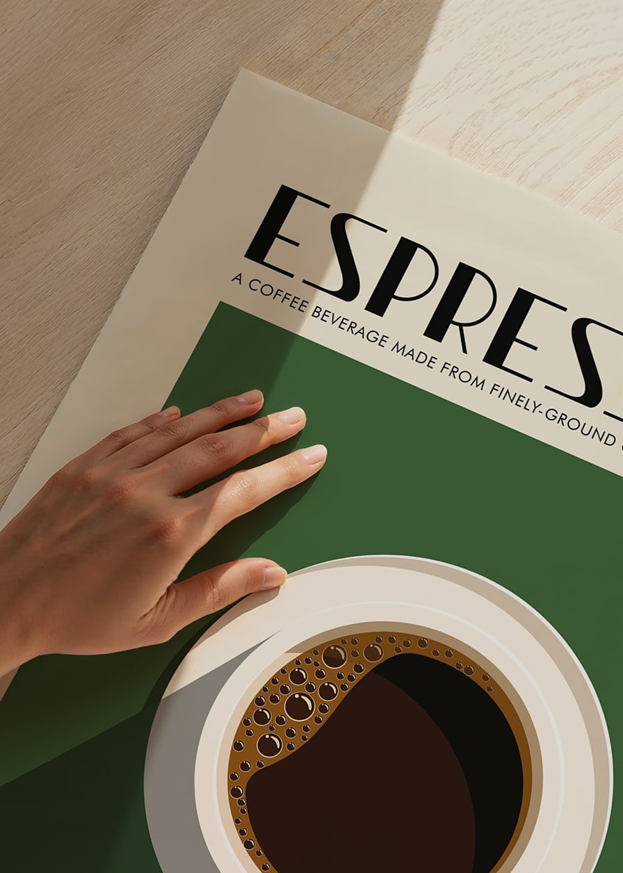 Illustrazione grafica di una tazza di caffè espresso vista dall'alto su sfondo verde-12