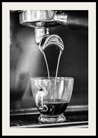 Black and white photo of espresso machine brewing coffee in cup-2