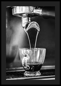 Black and white photo of espresso machine brewing coffee in cup-4