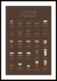 Illustrerade kaffedrycker med ingredienser på brun bakgrund-0