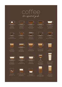 Illustrerade kaffedrycker med ingredienser på brun bakgrund-1