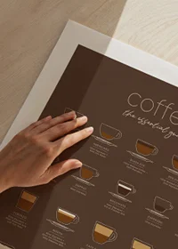 Illustrerade kaffedrycker med ingredienser på brun bakgrund-9