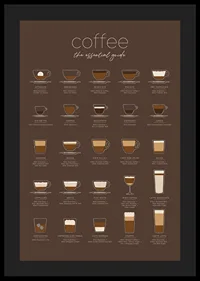 Illustrerade kaffedrycker med ingredienser på brun bakgrund-4