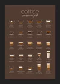 Illustrerade kaffedrycker med ingredienser på brun bakgrund-5