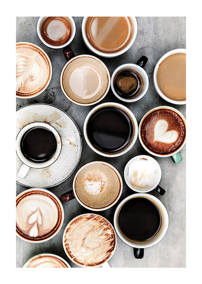 Fotografia di tazze da caffè con diversi tipi di caffè dall'alto-12