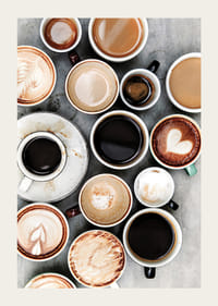 Fotografi av kaffekoppar med olika sorters kaffe ovanifrån-3