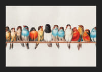 Petits oiseaux illustrés alignés sur une branche, couleurs vives-5