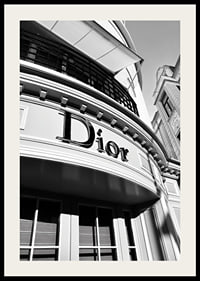 Black and white close-up of Dior store facade with graphic lines-2