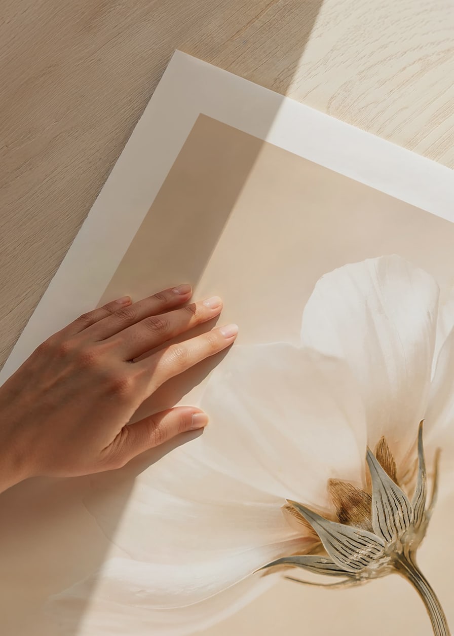 Close-up of white spring flowers against soft beige background-12