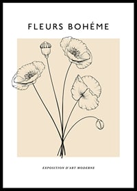 Botanical line art of poppy flowers on beige background-0