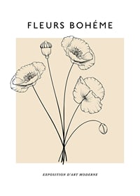 Botanical line art of poppy flowers on beige background-1