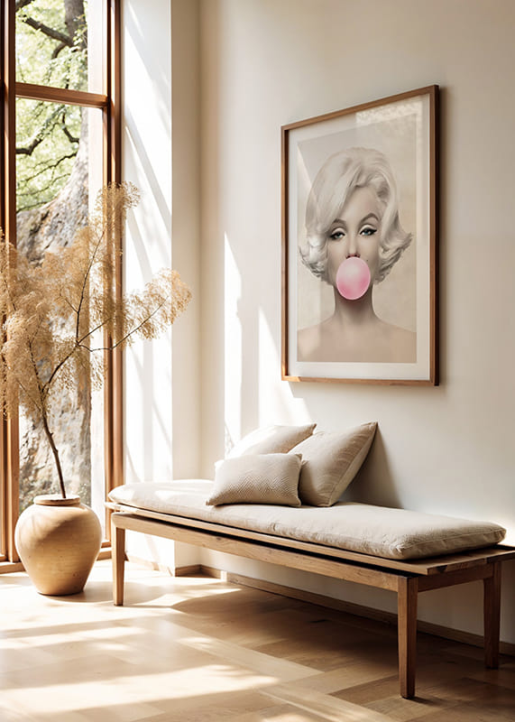 Stampa Su Tela Marilyn Monroe - Quadro Artistico Rosa E Bianco, 46x31 Cm, Pronto Da Appendere, Panther Print