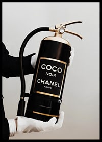 Stylized fire extinguisher in black and gold with Chanel label-6