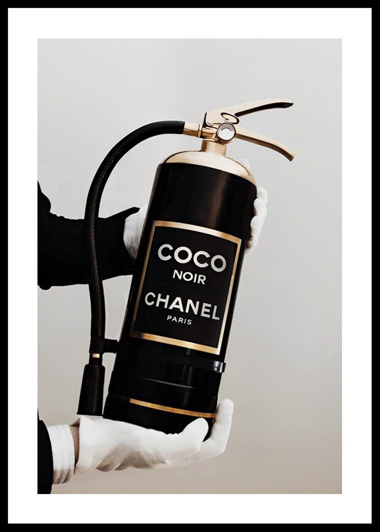 Stylized fire extinguisher in black and gold with Chanel label-12