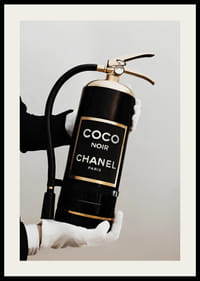 Stylized fire extinguisher in black and gold with Chanel label-2