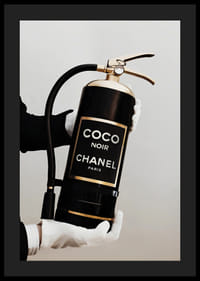 Stylized fire extinguisher in black and gold with Chanel label-4