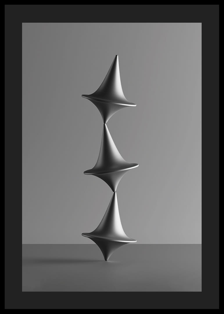 Čiernobiela fotografia troch naukladaných káčov na sivom pozadí-12