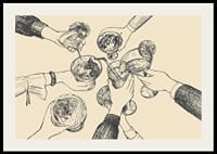 Illustration of hands toasting drinks against beige background-2