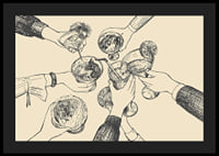 Illustration of hands toasting drinks against beige background-4