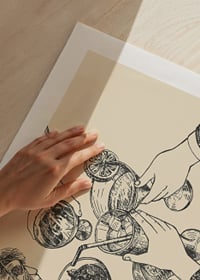 Illustration of hands toasting drinks against beige background-9