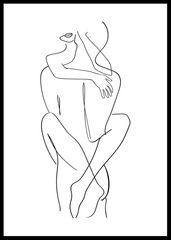 Minimalist line art of seated couple in embrace, black and white-12