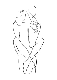 Minimalist line art of seated couple in embrace, black and white-1