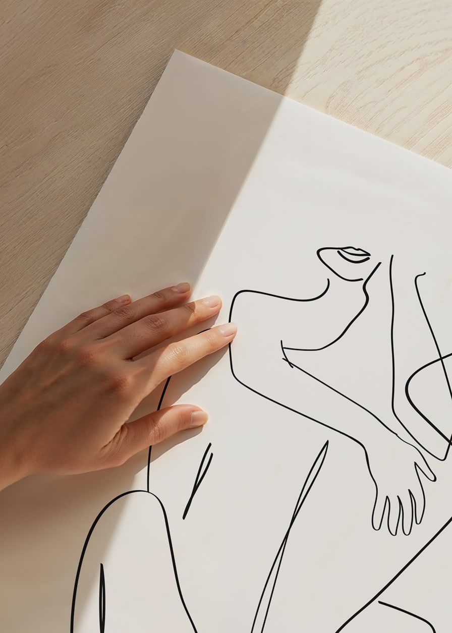 Minimalist line art of seated couple in embrace, black and white-12