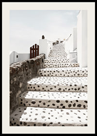 Fotografia de escadas com pontos brancos em Oia, Santorini-2
