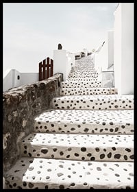Fotografia de escadas com pontos brancos em Oia, Santorini-6