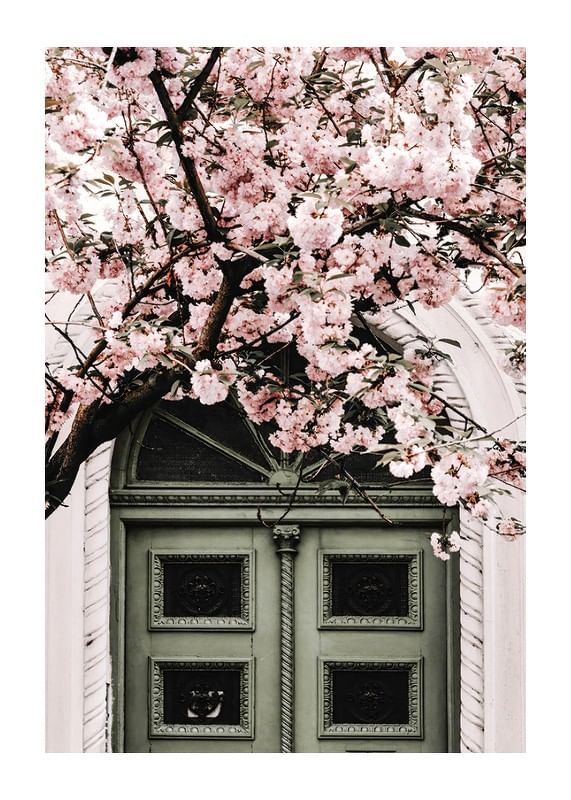 Pink Flowers Green Door-12