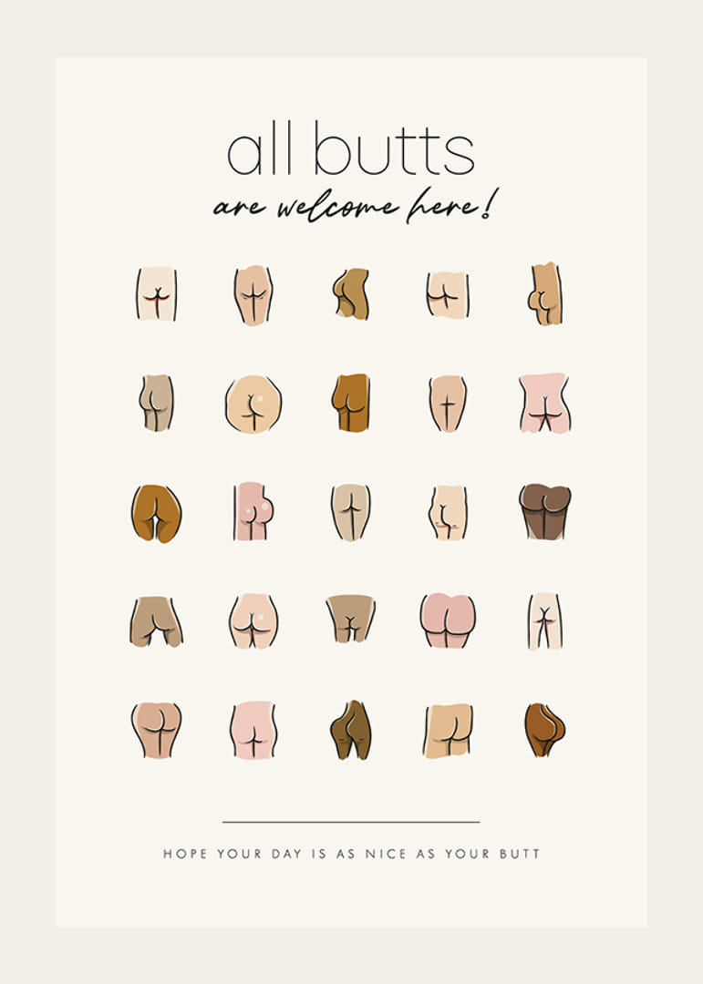 Illustration de fesses de différentes formes et tons de peau avec texte-12