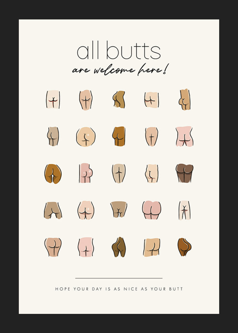 Illustration de fesses de différentes formes et tons de peau avec texte-12