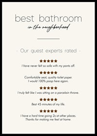 Humorous text in black with reviews and stars on beige background-6