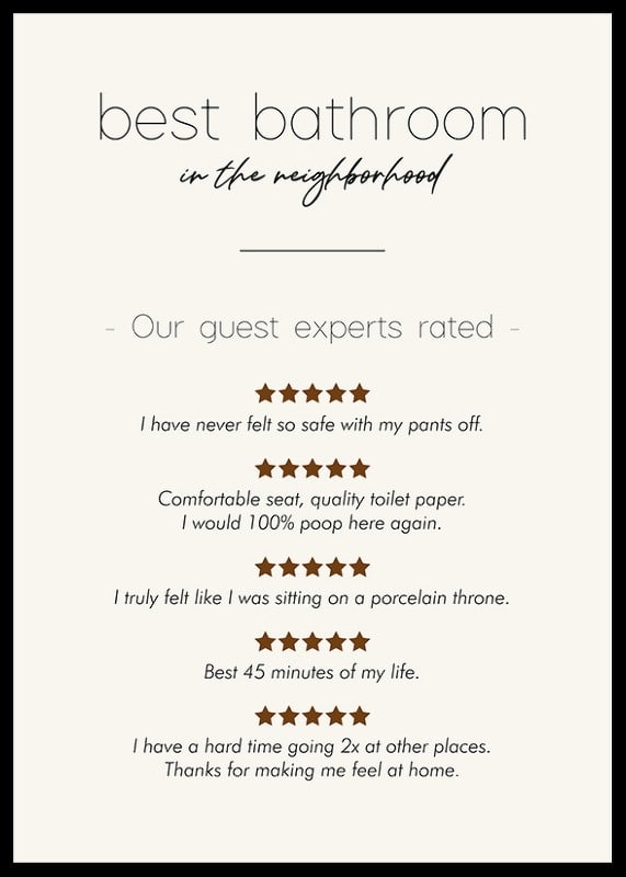 Humorous text in black with reviews and stars on beige background-12