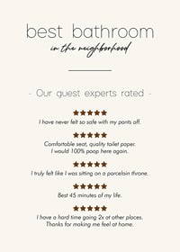 Humorous text in black with reviews and stars on beige background-7